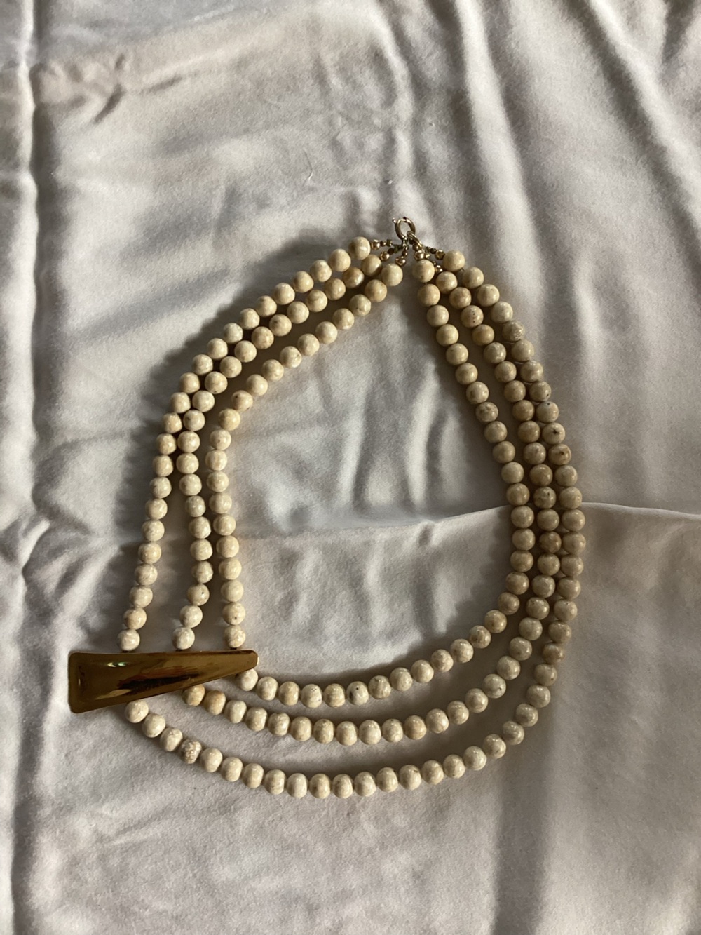 Elegant Ivory Beaded Statement Necklace - Triple Strand